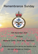 Picture of a field of poppies with text providing details for the Remembrance Sunday Service and Parade